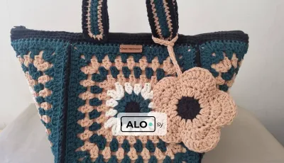 شنطة كروشية جديدة بمربعات جراني